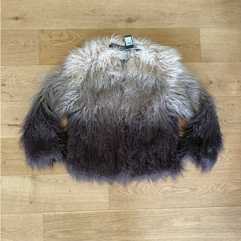 Guess Christina Degrade Faux Fur Jacket Size S in Ombre Beige Gray & Brown